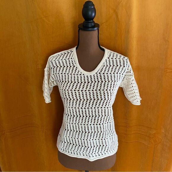James Perse Ivory Wool & Cashmere Open Knit Sweater - Picture 1 of 7